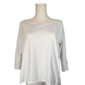 Michael Stars Hi-Low 3/4 Dolman Sleeve Boat Neck Shirt White Cotton S* (*Tag OS)